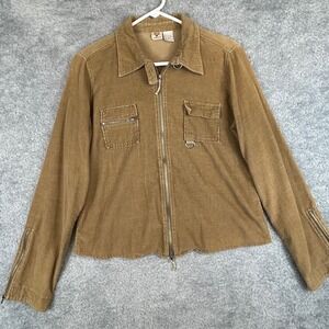 Andrew & Co Womens Tan Corduroy Utility Full Zip Jacket D-Ring Size L RN 70853